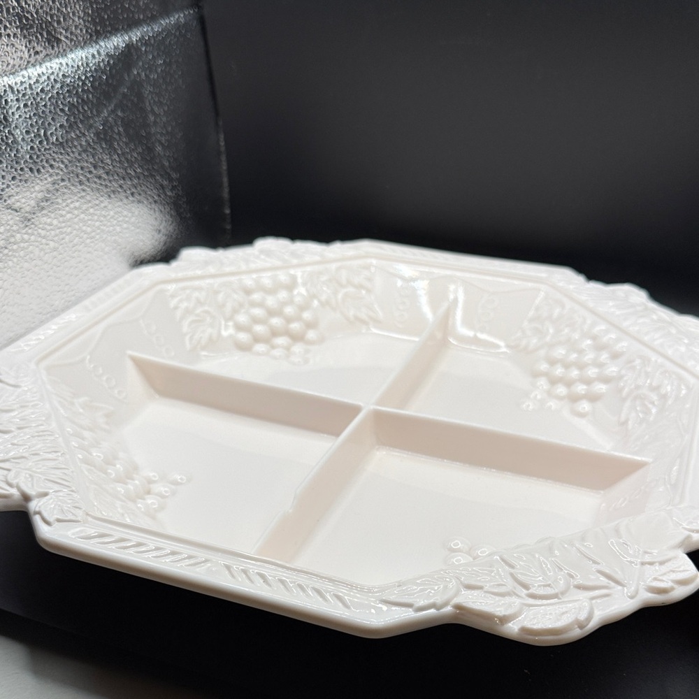 Pink Milk Glass Platter Fruit Motif